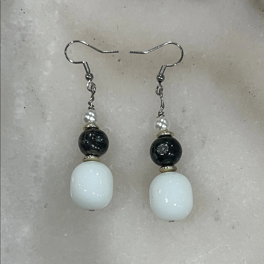 Artisan Black and White Beaded Earrings